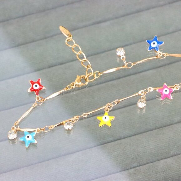 "Colorful Evil Eye Star Rose Gold Anklet for Women and Girls, XPAL1075 - Picture 11 of 11